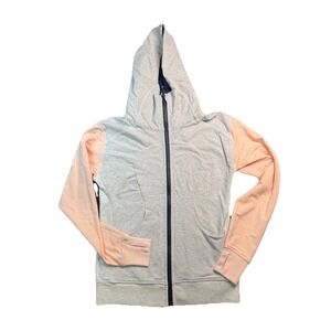 Lululemon On The Daily Hoodie Size 8 Funnel Neck Gray Peach Full Zip Thumbholes